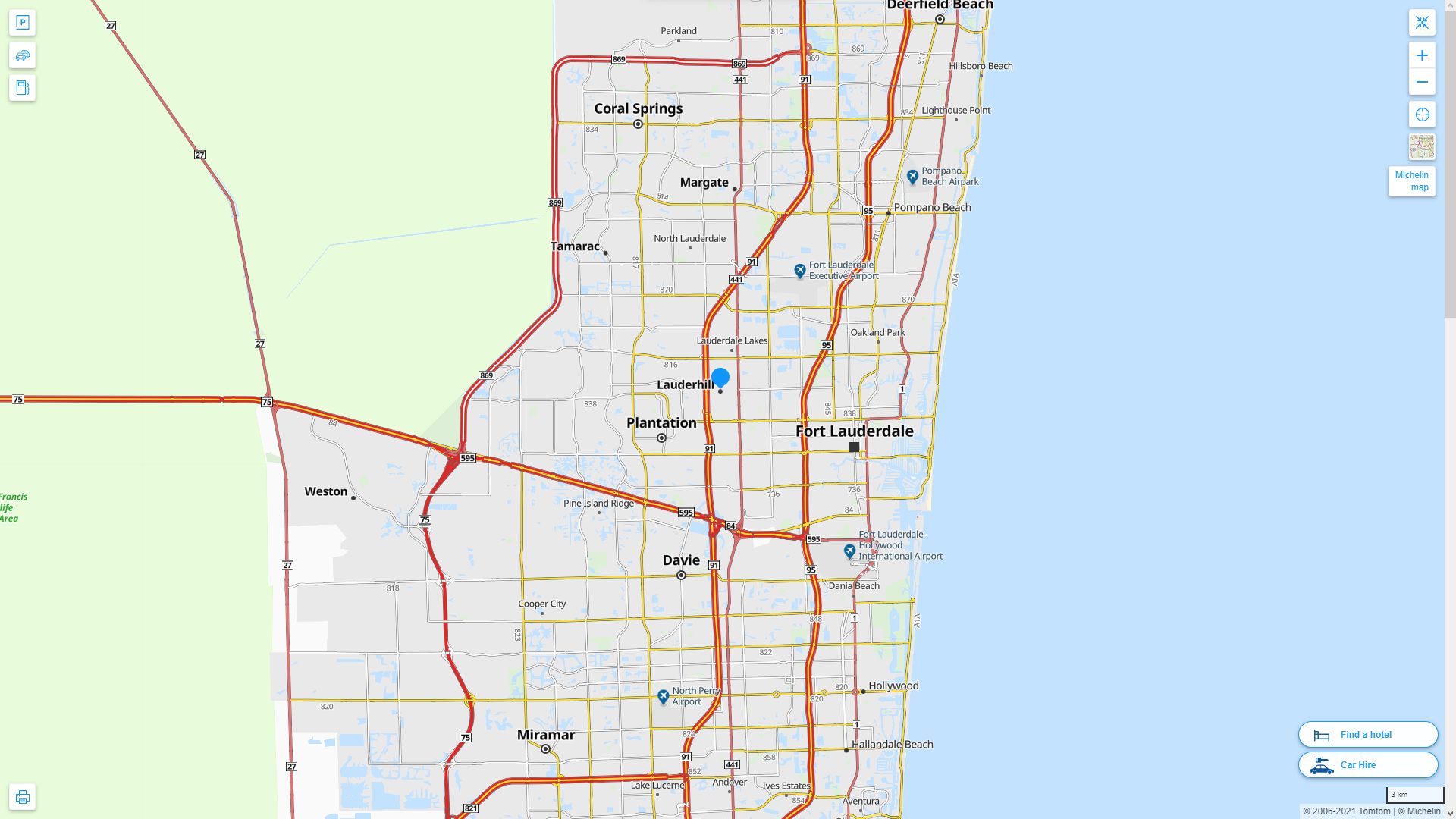 Lauderhill Florida Highway and Road Map